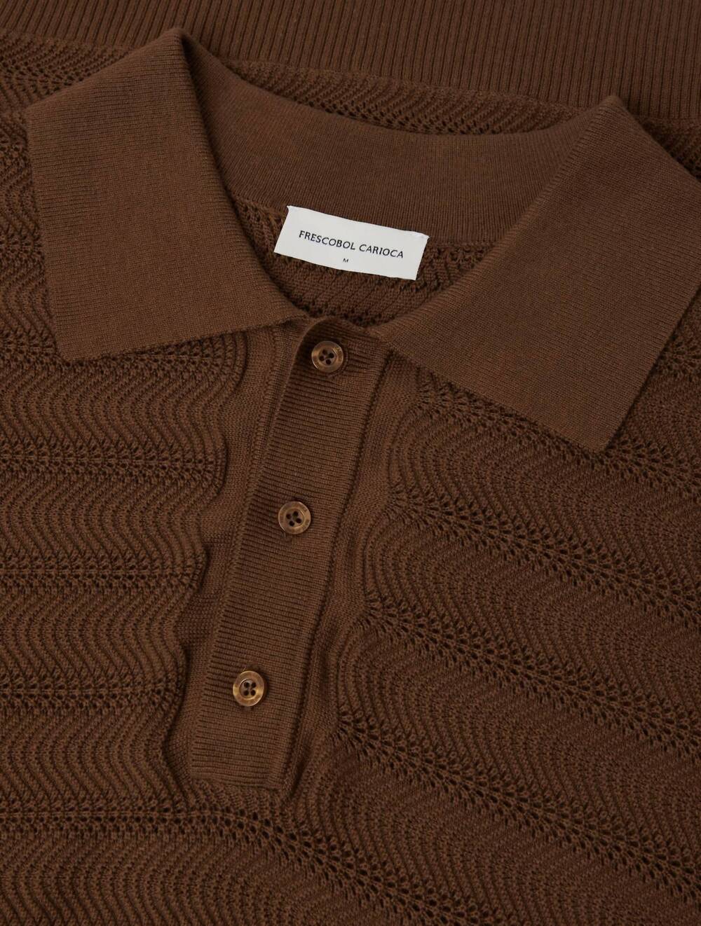NEW FRESCOBAL CARIOCA vidal cotton blend buttoned short sleeve polo in brown - Picture 3 of 5